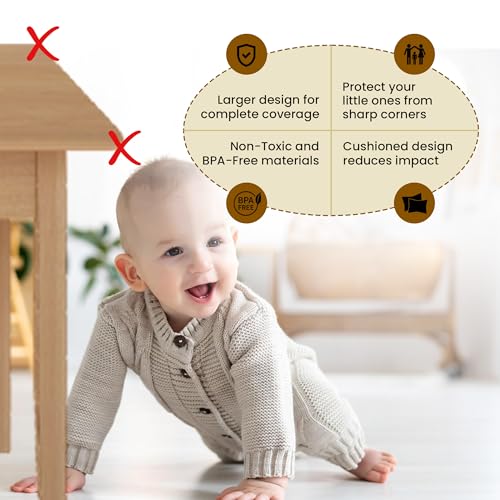 Image of Baby Proofing Corner Protectors (8 Pack) | Extra-Large 2.5 inch Food-Grade Silicone Corner Guards | Extra-Thick, Non-Toxic, Choke-Proof Edge Bumpers | Strong Adhesive for Furniture Safety | Child-Proofing