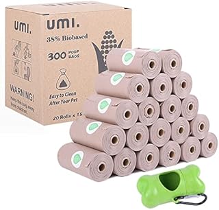 Amazon Brand - Umi Dog Poo Bags, 20 Rolls Pack, of 300, 9 x 13 Biodegradable and Compostable Poop Bags with Dispenser, Extra Thick, Leak Proof, Scented Dog Waste Bags for Pet Dogs and Cats