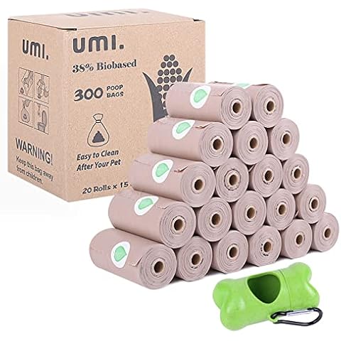 Amazon Brand - Umi Dog Poo Bags, 20 Rolls Pack, of 300, 9 x 13’’ Biodegradable and Compostable Poop Bags with Dispenser, Extra Thick, Leak Proof, Scented Dog Waste Bags for Pet Dogs and Cats Cover