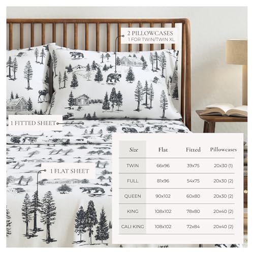 Image of Great Bay Home Flannel Sheet Set Full Size - 100% Turkish Cotton, Double-Brushed, Lodge-Printed Bed Sheets - Ultra-Soft, Cozy, 4-Piece Bedding Set (December Frost)