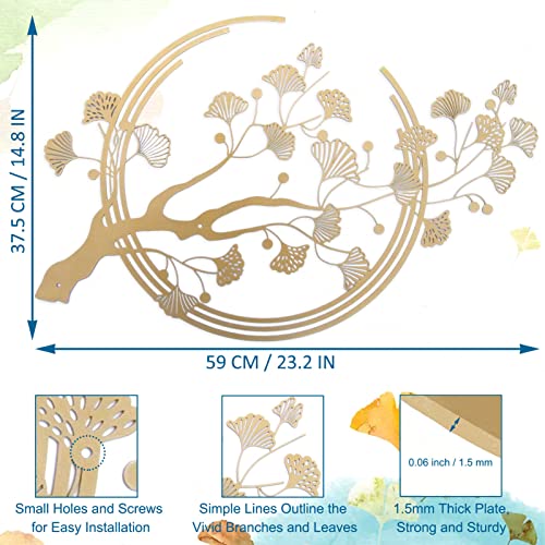 Estart Large Ginkgo Leaves Metal Wall Art, Gold Wall Decoration Is Suitable For Living Room, Bedroom, Study, Office (Gold) #TOP1