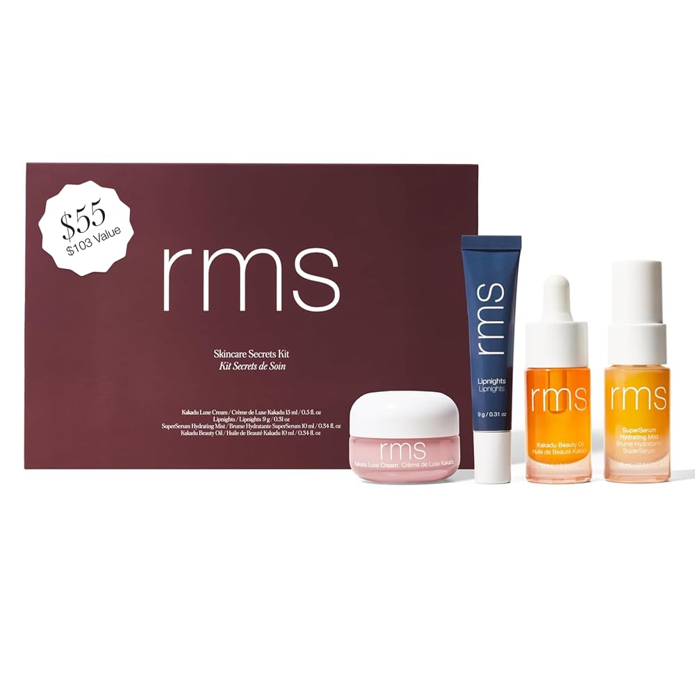 RMS Beauty Skincare Secrets Kit - Skin Care Set Kakadu Beauty Oil, Kakadu Luxe Cream, SuperSerum Hydrating Mist & Lipnights Lip Mask, Beauty Present Sets