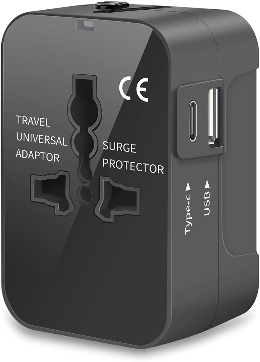 Adaptador de viaje universal, USB-C y USB-A | Enchufe mundial de EE. UU., UE, Reino Unido, Australia, toma de CA, 5 V, 3,1-3,5 A, fusible de repuesto para teléfonos, tabletas, dispositivos inteligentes, no convertidor de voltaje