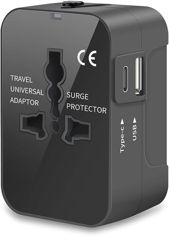 Adaptador de viaje universal, USB-C y USB-A | Enchufe mundial de EE. UU., UE, Reino Unido, Australia, toma de CA, 5 V, 3,1-3,5 A, fusible de repuesto para teléfonos, tabletas, dispositivos inteligentes, no convertidor de voltaje