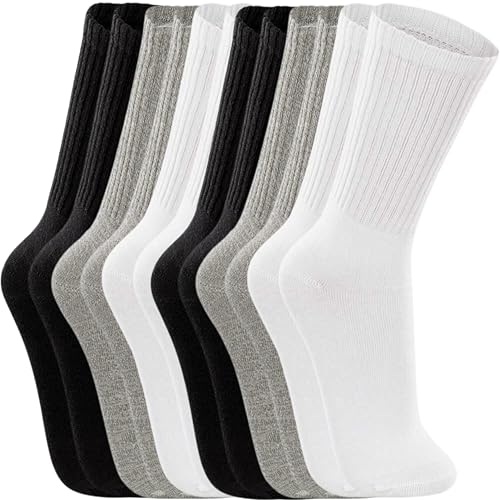 TRIFIL Kit 6 Pares Meia Esportiva Cano Longo Atolhada Calcanhar Verdadeiro Adulto, 2 Branco - 2 Mescla - 2 Preto, 39-43