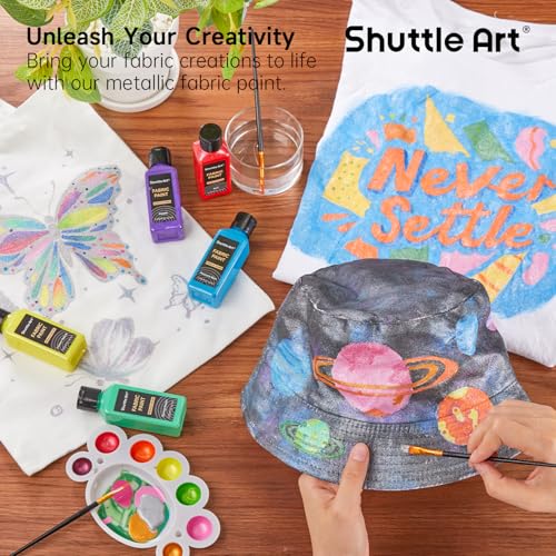 image for Metallic Fabric Paint, Shuttle Art 18 Metallic Colors Permanent Soft F