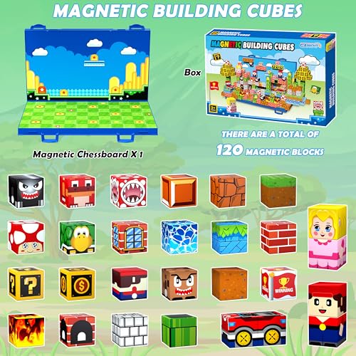 Image of 120PCS Magnetic Blocks, Magnetic Building Blocks Cubes, STEM Toy for Kid | 3D Sensory STEM Toy, Magnetic Tile with Magnetic Board for Easy Storage, Ideal Birthday Christmas Gift for Kids Aged 3 4 5-10