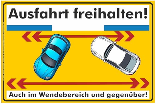 Schild Ausfahrt freihalten auch im Wendebereich & gegenüber Warntafel 30x20cm Schild Ausfahrt freihalten auch im Wendebereich & gegenüber Warntafel 30x20cm