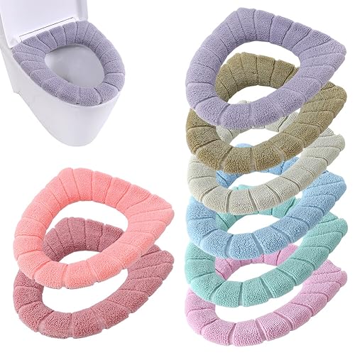 8 Pack Thicker Bathroom Toilet Seat Cover Pads, Soft Warmer Toilet Seat Cushion Cover Stretchable Washable Fits All Oval Toilet Seats, Autumn Winter Toilet Seat Covers