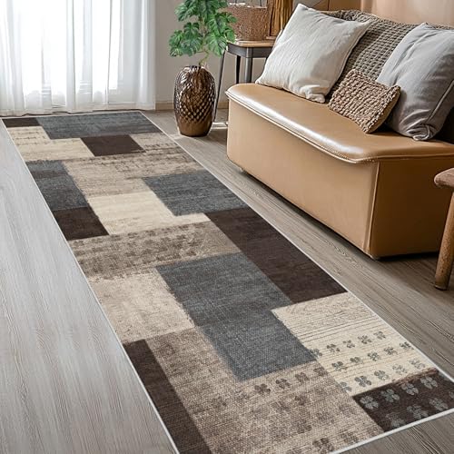 QDUIDU Modern Geometric Patchwork Indoor Blue Runner Rug for Living Room