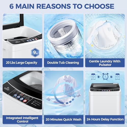Nictemaw Portable Washing Machine, 20Lbs 2.8 Cu.ft, Glass Lid, Drain Pump - Image 4