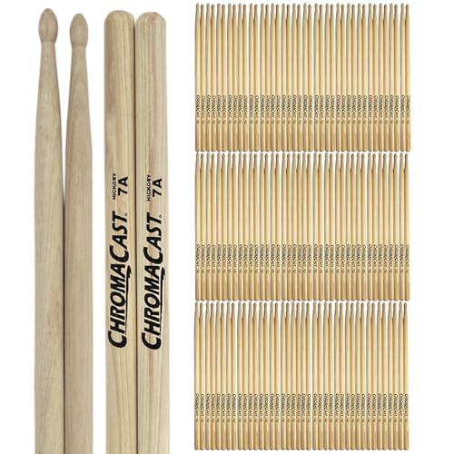 ChromaCast 7A USA Made Hickory Drumsticks 60 Pairs - Wood Tipped - Perfecto para batería principiantes, intermedios y profesionales - Madera real de Hickory americano miniatura 1