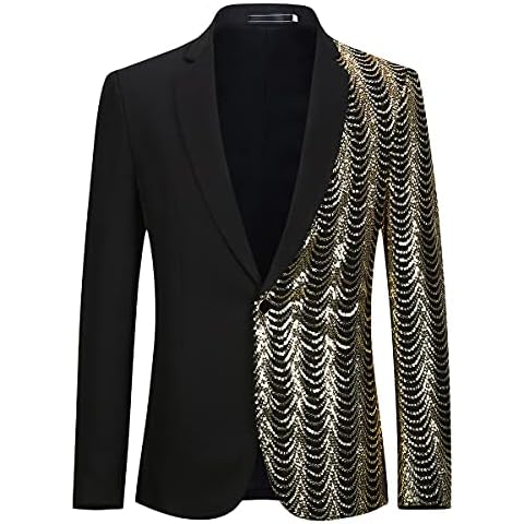 PYJTRL Men Blazer with Sequins Pattern Cover