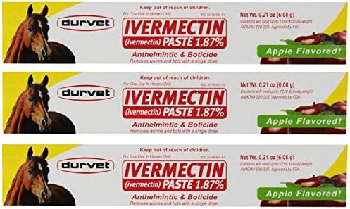 Durvet 3 Pack of Ivermectin Paste, 0.21 Ounces each, Apple Flavored Horse Dewormer