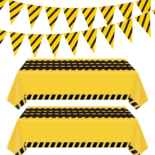 Dvaorc 4 Pack Construction Tablecloth Banner Birthday Party Supplies Decorations 2 Table Cloths 81 IN x 56 IN & 2 Banners Birthday Party Decor Dump Truck Themed Decoration Construction Banner