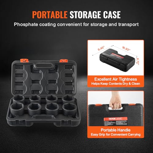 Image of VEVOR Axle Nut Impact Socket Set - 3 /4 inch Drive 6-Point 8-Piece SAE Spindle Nut Socket CR-MO Heat Treated Large Socket Set with Storage Case for Auto Repair, Removing or Installing Axle Nuts
