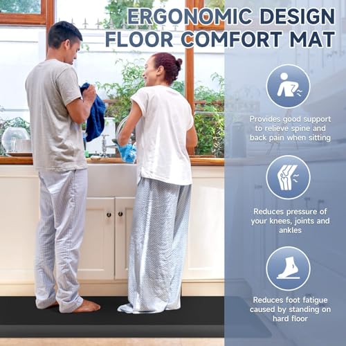 Image of StepRite 4 /5 Inch Thick Kitchen Mat Anti Fatigue Mat Kitchen Rugs Kitchen Decor Non-Slip, Stain & Water Resistant, Kitchen Mats Desk Mat for Kitchen, Office, Workshop, Black, 17'' x 47''