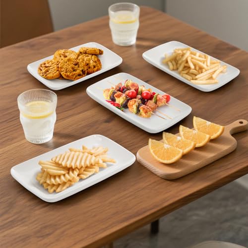 Foraineam 8 Stück Rechteckige Porzellanteller Keramik Servierteller 8inch Servierplatte Porzellanplatten für Dessert, Vorspeisen, Salatteller, Weiße Serviertabletts