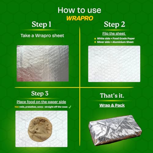 Image of Foil Paper Wrapping Sheets | Food-Grade Aluminium Foil Paper Wrap Roti & Fresh Kitchen Food Essential | Honeycomb Insulation Keeps Food Warm | 2 in 1 Aluminium Foil and Paper for Food Wrapping