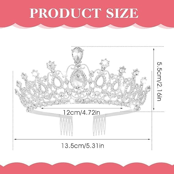Crystal Tiara and Princess Crown,Silver Rhinestone Tiaras with Comb Crown,Bridal Wedding Queen Headbands Prom Birthday Party Halloween Hair Accessories Jewelry Gifts for Women Girls - Image 2