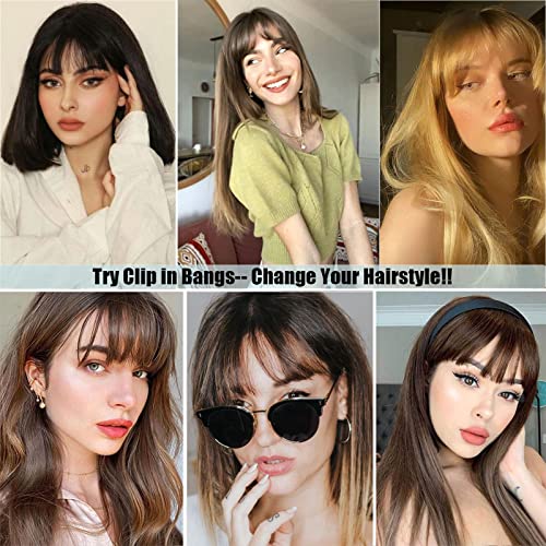 Moca Hair Clip In Bangs 100% Human Hair Extensions French Bangs Clip On Bangs With Temple Clip In Bangs Real Human Hair Thick Bangs Fringe Hairpieces For Women Brown Black thumb #5