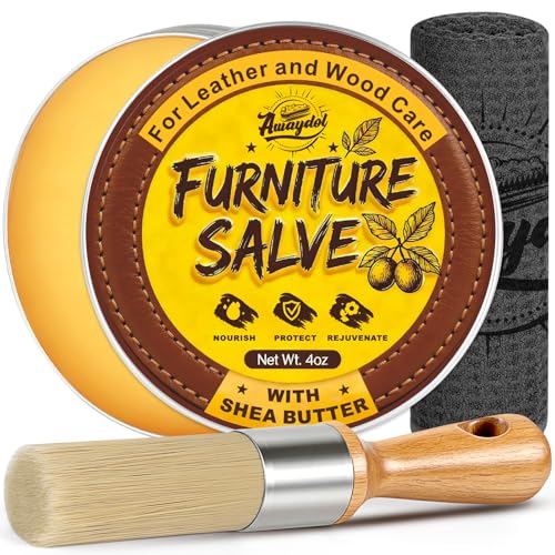 3-in-1 Furniture Salve for Leather 4oz Polisher Moisturizer and Restorer for Couches and Furniture Beewax Conditioner for Leather Wood and Vinyl Repair Salve with Brush and Towel
