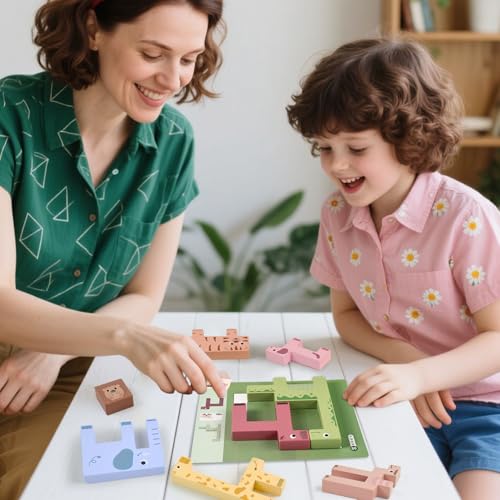 Image of Vileafy Wooden Animals Toys for Toddlers 3-5, Balance Match Stacking Game | Montessori Brain Toys with Challenge Cards for Boys and Girls Gifts, Preschool and Kindergarten Animals Puzzle Stacking Toys