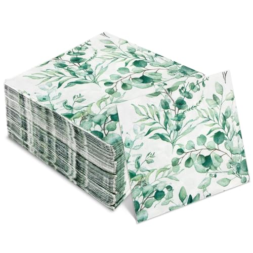 Druuzyl 100 Servilletas de Eucalipto Desechables - Estilo Vintage con Motivos Naturales, Ideal para Bodas, Cumpleaños y Eventos Navideños, Servilletas Decorativas para Mesa y Manualidades Decoupage