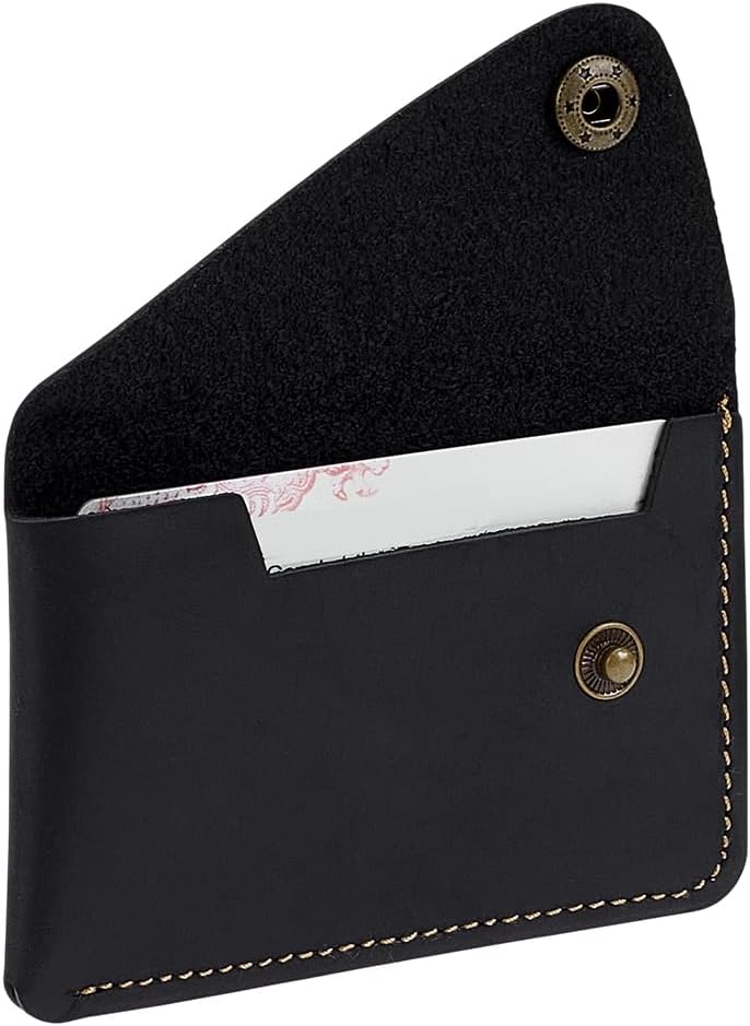PH PandaHall 1pc Genuine Cowhide Leather Card Holder Black Leather Credit Card Wallet Cardholder Wallet for Men Women Travel Business Front Pocket Everyday Use Christmas Gift