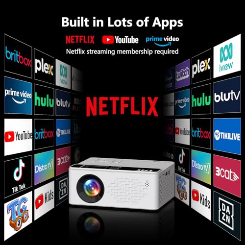 Image of TMY 1080P Full HD Portable Mini Projector, Bluetooth Movie Projector, Compatible with TV Stick /Smartphone /PC /Game Console /HDMI /USB, Indoor & Outdoor Use, Built in Netflix app