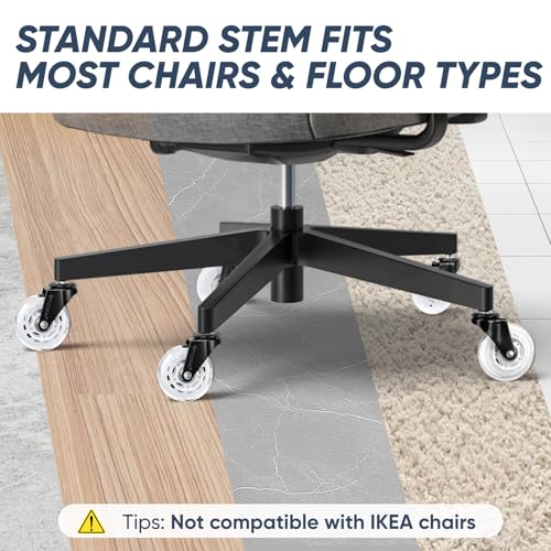 Image of TICONN Office Chair Caster Wheels Set of 5 for Tile, Hardwood Floors and Carpets, Universal Fit for Most Chairs (White)