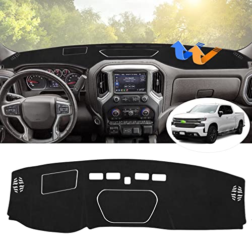 Image of Autorder Dashboard Cover Mat for 2019-2025 Chevy Silverado 1500 2500HD 3500HD /GMC Sierra Accessories Dash Cover Flannel Dash Mat Sunshade Protector(Just Fit the Models Without Forward Collision Alert)