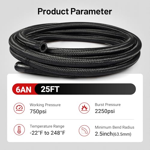 EVIL ENERGY 6AN Fuel Line, AN6 Braided Fuel Hose Nylon CPE 25FT Black - Image 5