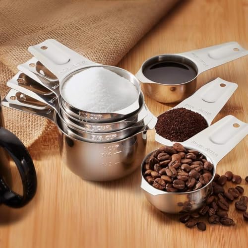 Image of Measuring Cups and Spoons Set (13 Pieces), 18 /8 Stainless Steel, Stackable, Engraved Marks, Dishwasher Safe, Kitchen Baking Tools