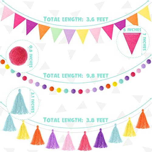 Rainbow Felt Fabric Garland Set 9.8 Feet Rainbow Pom Pom Garland Colorful Tassel For Classroom 3.6 Feet Felt Pennant Banner For Christmas Home Birthday Party Classroom (Candy Color) #TOP1