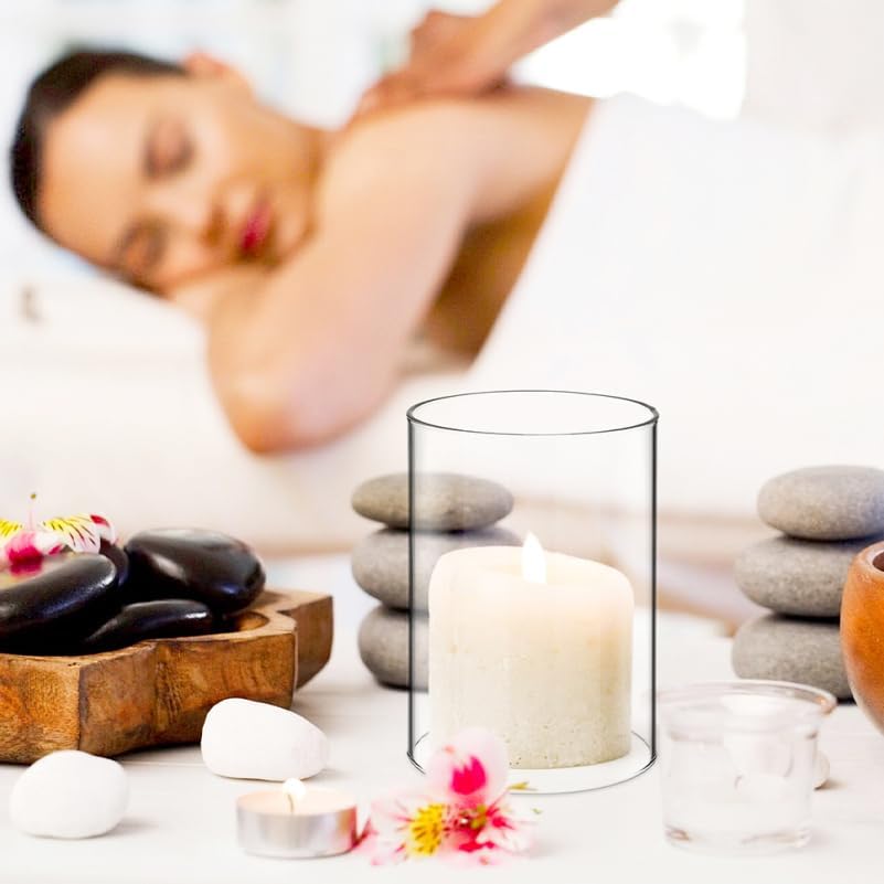 Amosfun 3Pcs Hurricane Candle Holder Sleeve Windproof Cylindrical Pillar Open Ended Candle Shade Chimney Tube Cover 3.94 X 2.76 Inch - Image 5