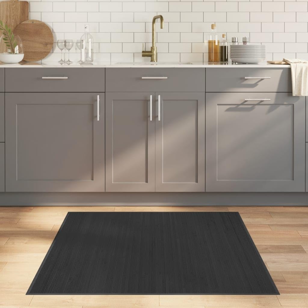 Tapis en bambou carré 100 x 100 cm gris – Tapis antidérapant en bambou naturel pour salon, couloir et salle à manger – Tapis de sol résistant au design neutre