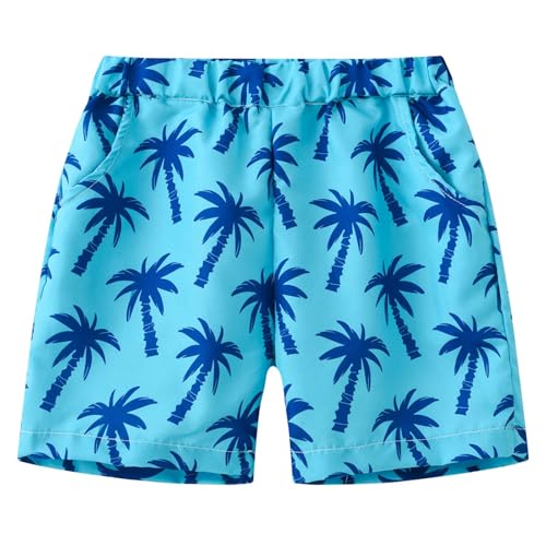 Generisch Sportzeug 152 - Bañador para niño con estampado de árbol P, pantalones cortos de playa ligeros para niños de 1 a 9 años, azul celeste, 7-8 años