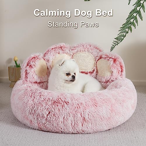 Jiupety Round Hundebett Flauschig von Pfote Form, Donut Hundebetten, Hundebett Kleine Hunde Größe 66cm, Dog Bed Bequem und Weich, Hundebettn Waschbar, Rosa