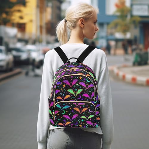 Image of Colorful Bats Mini Backpack Fashion Backpack Purse for Women,Handbag Shoulder Bag Casual Daypack, Ladies Gift for College Work (M)