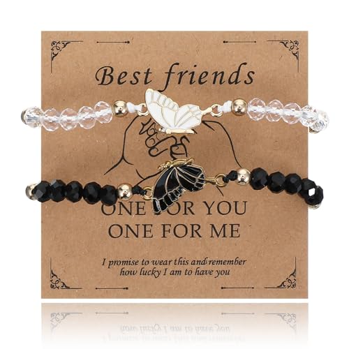Nogeqi 2 Pcs Best Friend Bracelet, Matching Couple Bracelets,Butterfly Bff Bracelets, Adjustable Strand Matching Bracelets for Couples,Long Distance Relationship Gifts for Boyfriend Girlfriend Him Her
