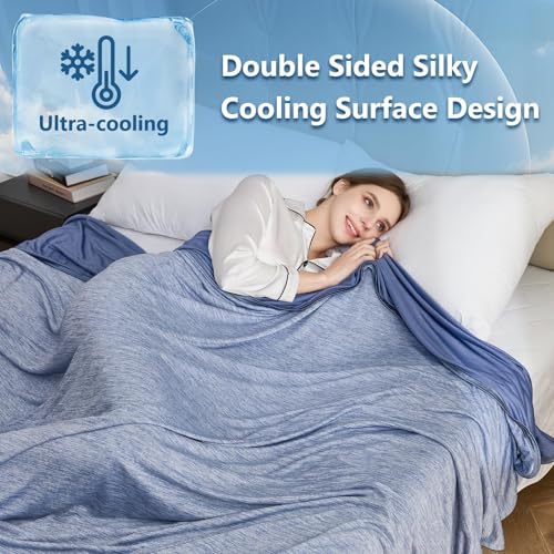 Image of CHOSHOME Cooling Blanket for Hot Sleepers - Summer Blanket Thin Soft Lightweight Breathable Double Side Enhanced Cooling for Hot Flashes, Night Sweats, Bed, Couch (Blue, 50 x 70 inches)
