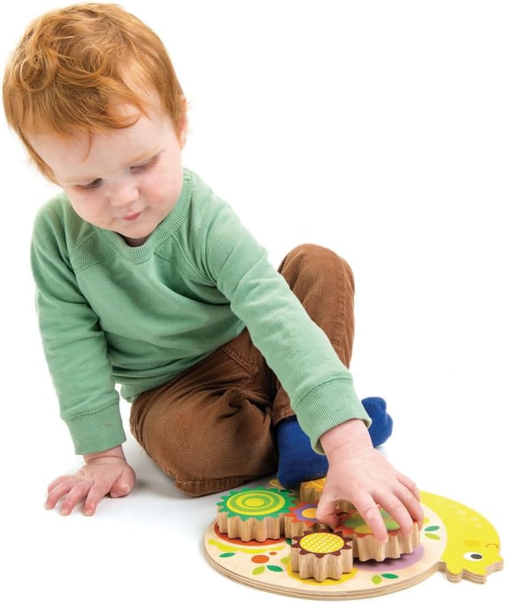 Tender Leaf Toys - Snail Whirls - 6 Removable Flowers Gears, Playset for Toddlers and Kids - Wooden Stacking, Multi-Color Flower Garden Beds