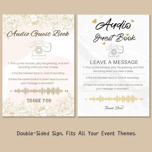 Image of Audio Guest Book Wedding Phone,32GB Memory Customized Audio Messages, Volume Adjustable, with Message Replay Feature, Suitable for All Kinds of Party(Black+Golden Sign)