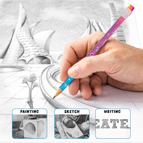 Image of Zest 4 Toyz Graphite Pencil Set of 2-24 PCS Premium Wood Graphite Pencils with 2 Ice-Cone Shaped Erasers - Easy to Sharpen Pencils Suitable for School Kids Art Drawing