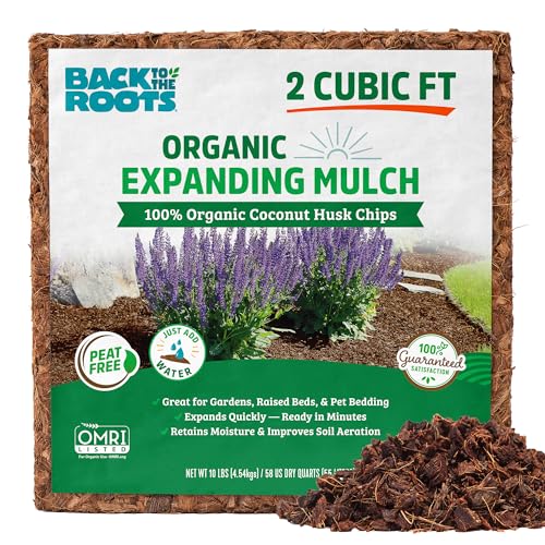 Back to The Roots 100% Organic Expanding Coconut Husk Chip Mulch Block for Gardening, 10lb