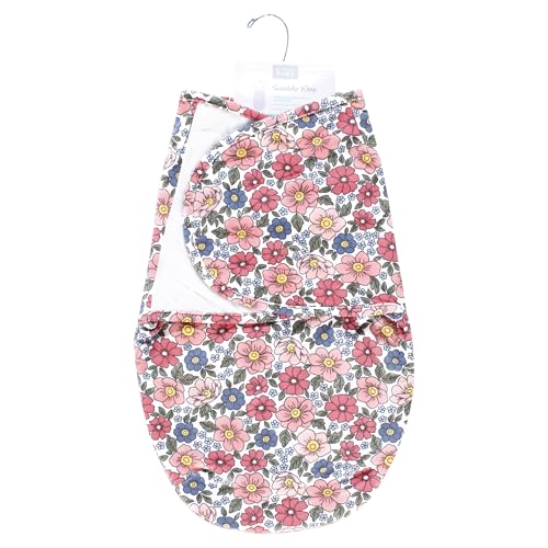 Image of Hudson Baby Infant Girl Plush Faux Fur Swaddle Wrap, Pink Blue Pretty Floral, 0-3 Months