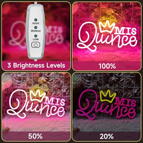 Image of Mis Quince Neon Sign for Wall Decor, Dimmable LED Sign Neon Lights for Bedroom Quinceanera Christmas Birthday Party Room Decoration Gift for Girl Kid lover 15.7 * 9 Inch