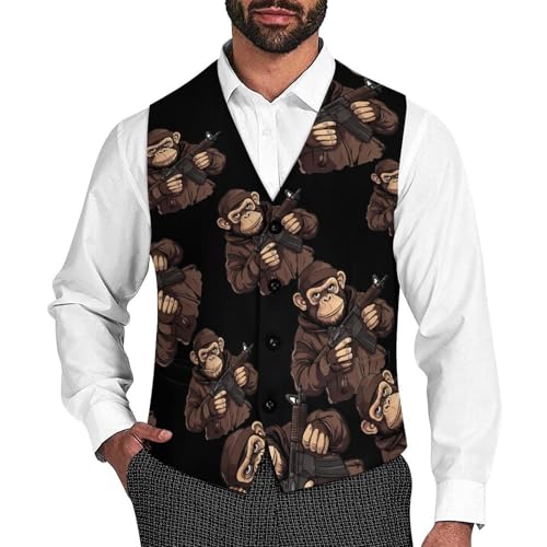 Gorilla Gun Men's Suit Vests Business Formal Dress Vest V-Neck Waistcoat for Wedding Casual