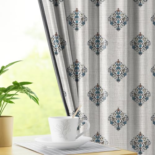 Image of LINENWALAS Printed Blackout Curtains for 6 Feet Window | Set of 2 | Printed Drapes | Thermal Insulated, Room Darkening Panels with Grommet Hanging for Living Room (Turquoise Persian)